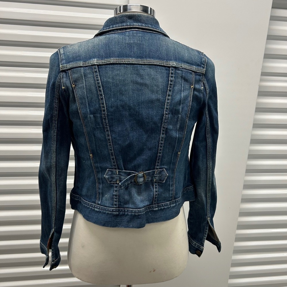 Vintage USA made 7 For All Mankind Denim Trucker Jacket Medium Wash Cinch